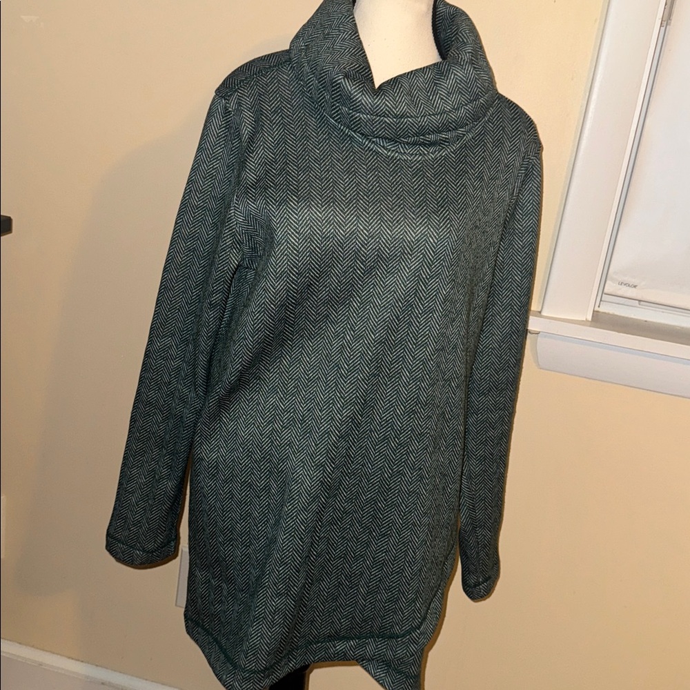 Lands End Women’s Sweater Fleece Tunic Cowl‎ Neck Pullover Top green M 10/12